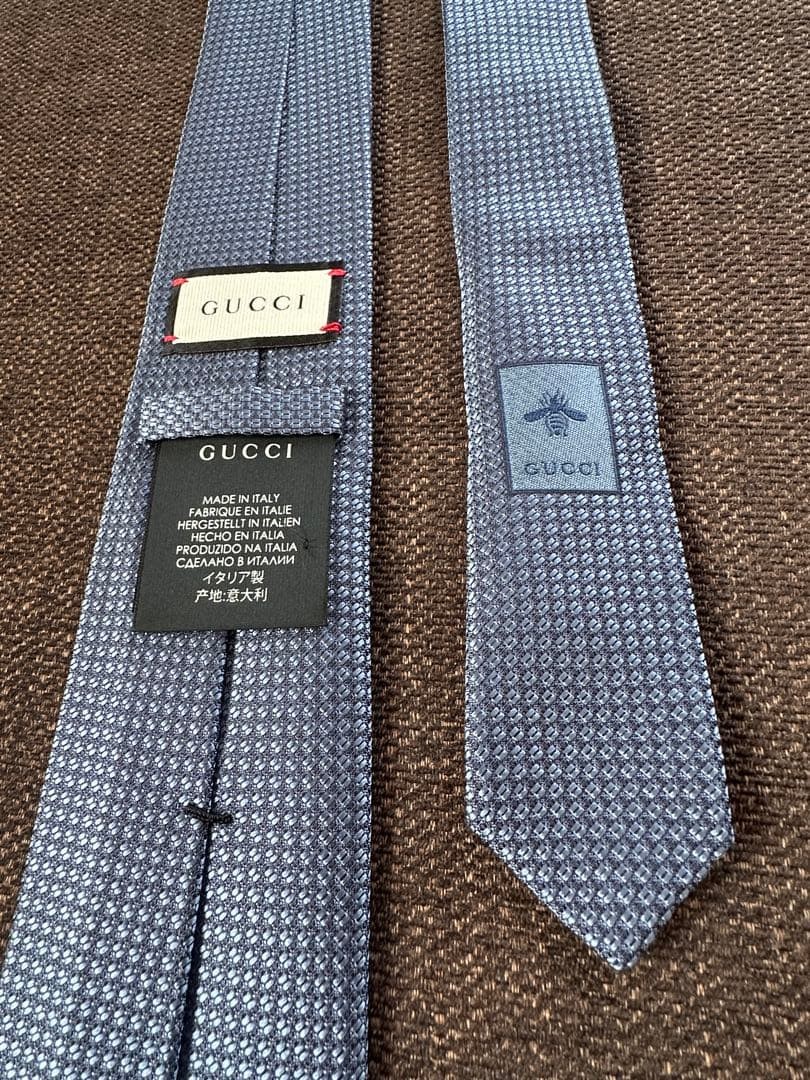 Gucci Necktie Tie 100% Silk Blue Sherry Line Bee 2.8 inches From Japan thumbnail 23