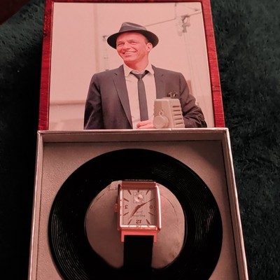 Bulova Sinatra Rectangle Rose Gold SS Silver Dial Quartz Black Leather Box