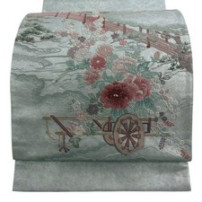Japanese Kimono Fukuro obi excellent item flower carriage landscape Sagara
