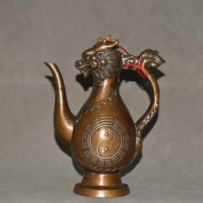 Pure Copper Imitation Purple Copper Dragon Head Eight Trigrams High Wine Pot