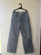 Zara Women  s Size 2 Light Wash Blue/grey Distressed High Rise Straight Leg Jeans