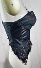 Black Leather Feather Lace Boned One Shoulder Strapless Corset Top Size 6 — photo 5
