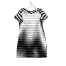 Talbots Knit Button Shoulder Sheath Dress Women L Striped Ruffle Sleeve Cocktail