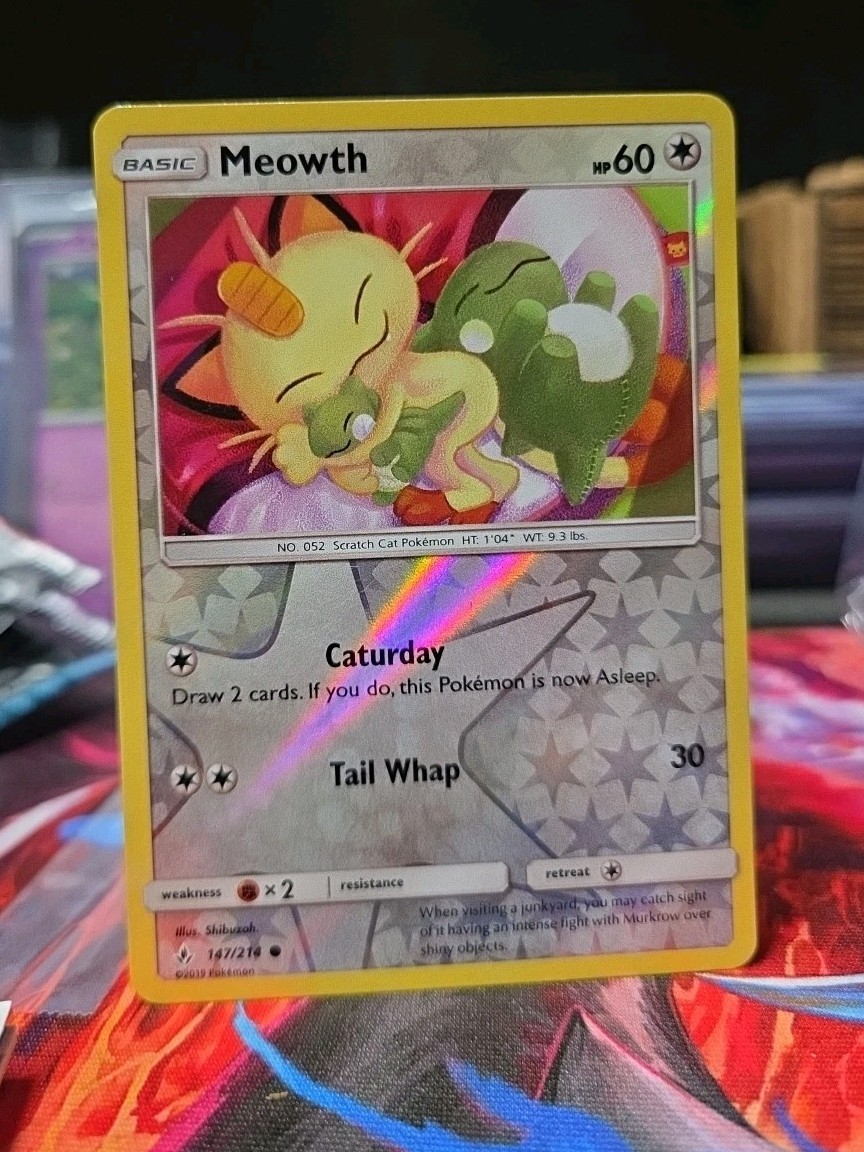 POKEMON MEOWTH 147/214 REVERSE HOLO UNBROKEN BONDS LP-NM VERY CUTE ART