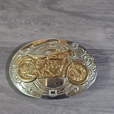 Vintage Nickel Silver Belt Buckle With 1950  s Motorcycle