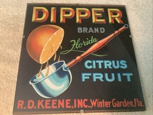Original Vintage Dipper Citrus Orange Crate Label-Glass Framed-Winter Garden,FLA