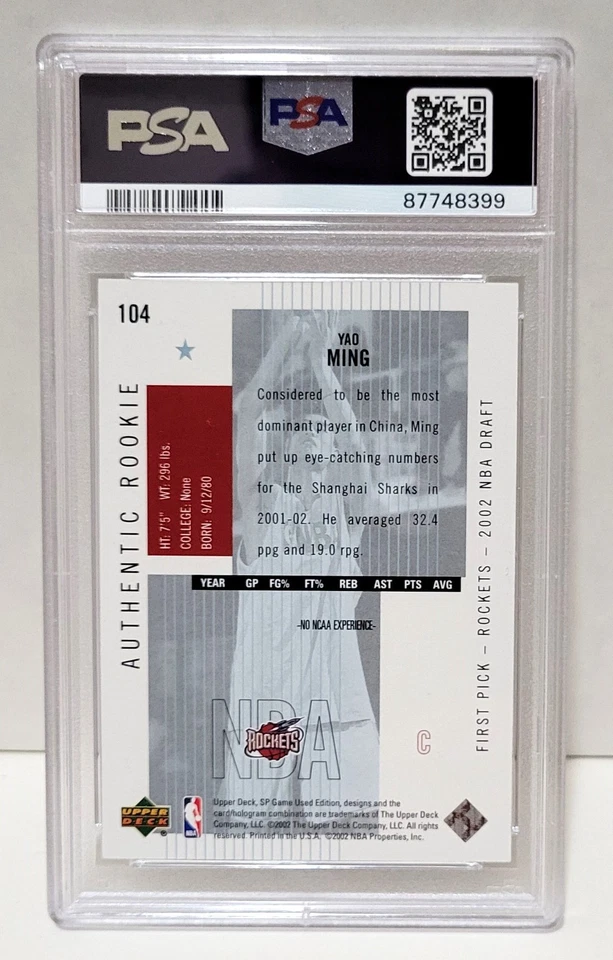 2002-03 SP Game Used #/900 Yao Ming RC #104 - PSA 8 NM-MT Rookie - Image 2 of 2