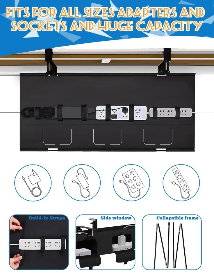 No Drill Under Desk Cable Management Tray - 36" Under Desk Cord ...