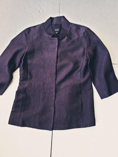 Eileen Fisher Silk Crinkled Mandarin Collar Snap Front Blazer Jacket Size XS - Picture 3 of 12