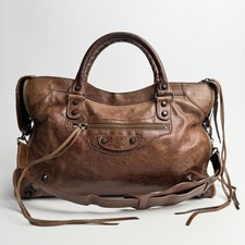 BALENCIAGA The City 115748 Brown Leather 2Way Shoulder Bag Handbag Auth Y2K