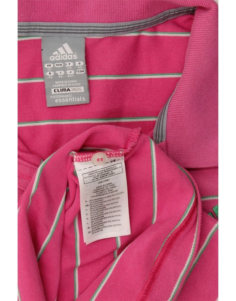 ADIDAS Womens Clima 365 Polo Shirt UK 16 Large Pink Striped Cotton DT82 - Image 3 of 3