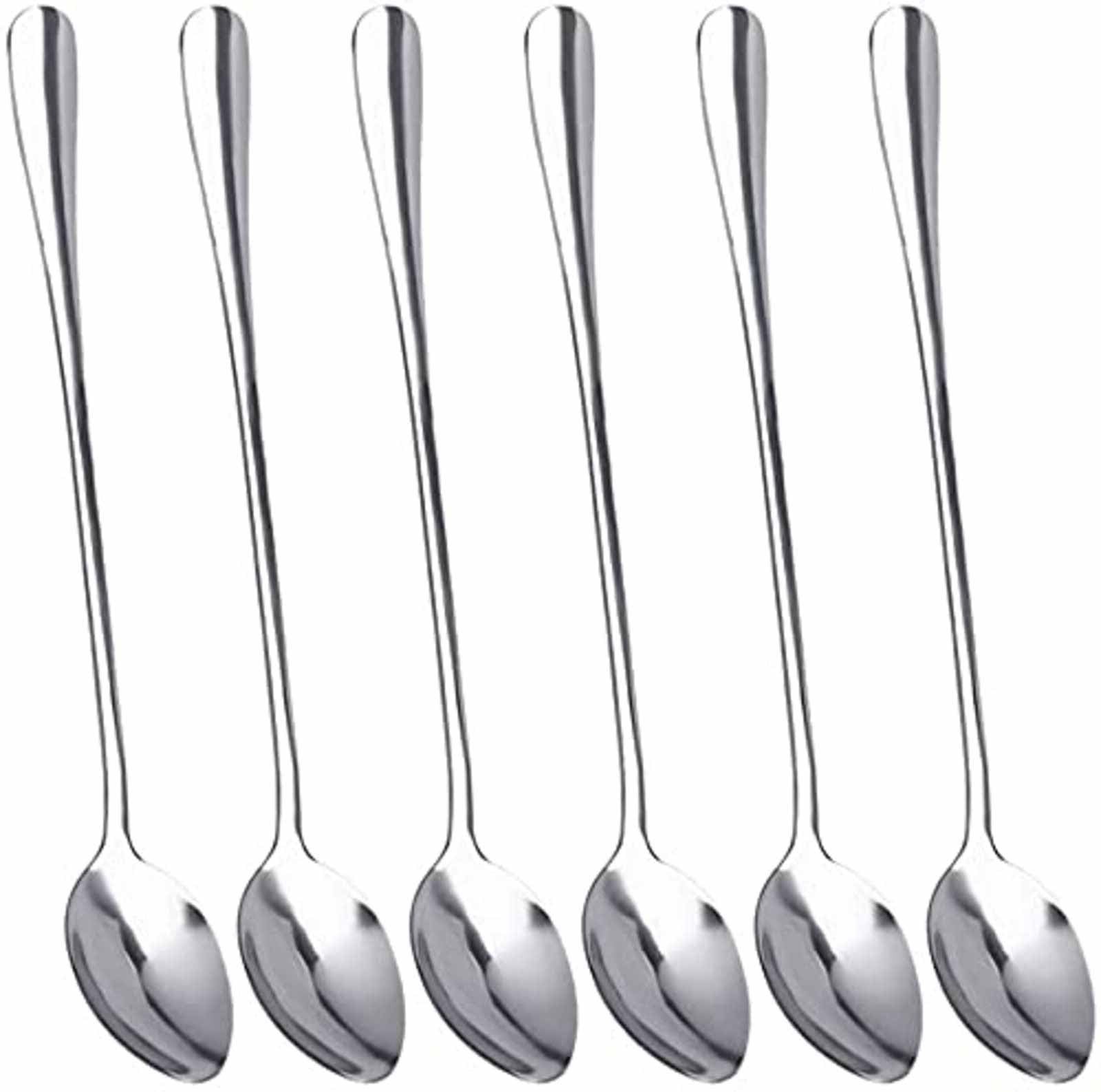 6pc Long Handled Latte Spoons Set Stainless Steel Tall Cocktail Sundae Spoon 7.6
