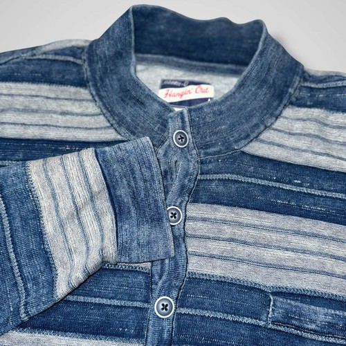 Johnnie O Hangin Out Henley Sudadera Denim Azul Rayas Slub Algodón Para Hombres XL - Imagen 11 de 11