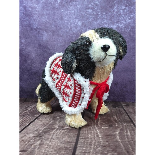Adorable Pier One Foam Straw Dog with Festive Holiday Sweater Tabletop Decor