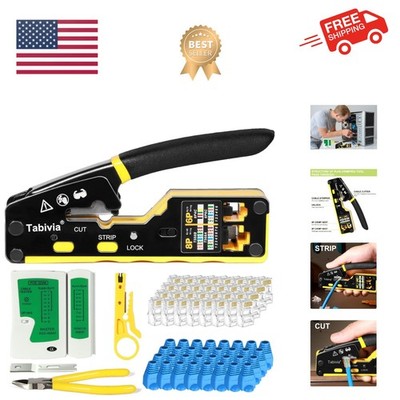 RJ45 Crimp Tool Pass Through Ethernet Crimping Tool Kit Cat6 Cat5e Cat5 RJ45 ...