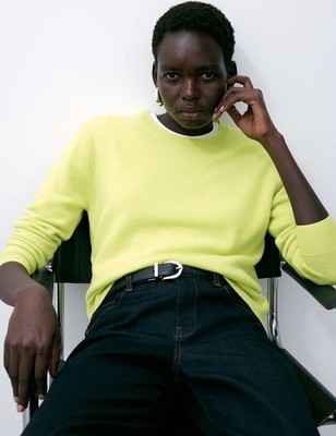 M&S - Autograph Damen Kaschmir Rundhals Langarm Pullover in Soft Lime