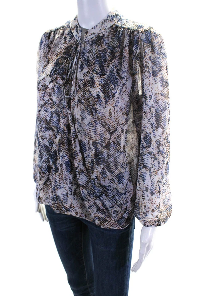 Blusa Top Veronica M Mujer Azul Multicolor Piel de Reptil Estampado Cuello en V Talla S Foto 2 de 4