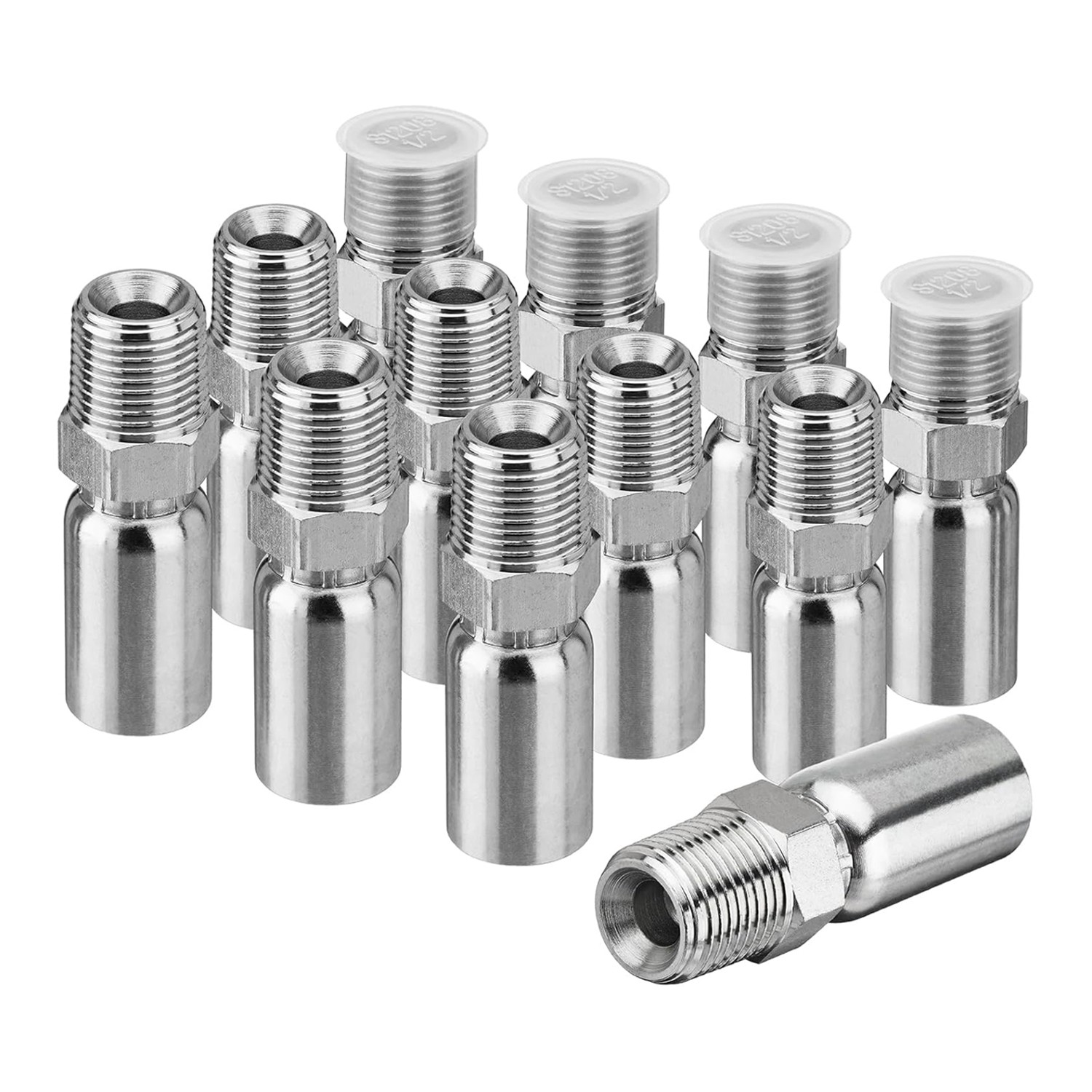 12 Pack 1/2" NPTF Hydraulic Hose End Fittings, 3/8" I.D. Hose x 1/2" NPTF Male