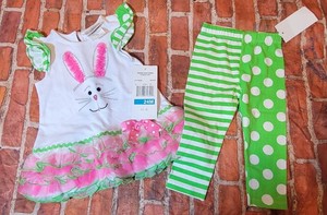 NWT Rare Editions Baby Girls 24 Months Easter Bunny Tunic & Leggings Set