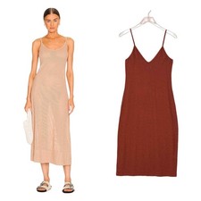 ENZA COSTA Open Knit Midi Dress Small Rust Mesh V-Neck Spaghetti Strap Cami Tank