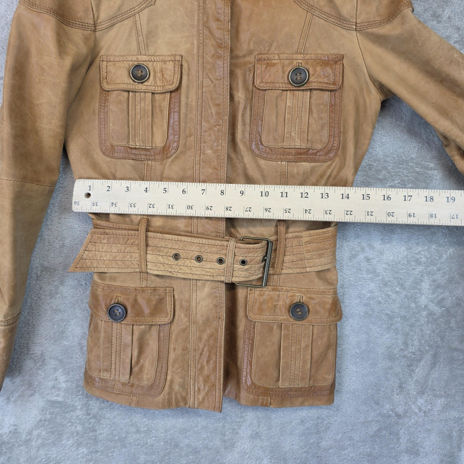 Zara Basic Jacket Womens Small Brown Leather Belt… - image 12