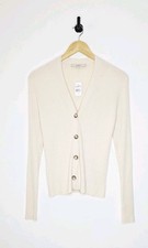 LOFT Ivory Ribbed Button Front Cardigan Sweater Women's Size Medium NEW