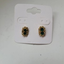 Vintage Gold and Emerald Green Rhinestone Stud Earrings