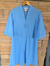 VTG 80  s Sears Kaftan Robe House Coat SZ S Zip USA Blue Cottagecore Grannycore