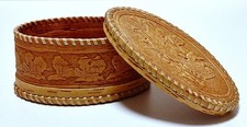 Holz Birkenrinde handgemachte oval Deckeldose/Schatulle - "Troika" Dekor