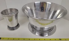 2pc Decorative Silver Metal Dishes: Tumbler or Cup & Serving Bowl or Centerpiece