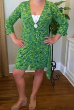 GUESS by Marciano Green & Blue Abstract Floral Silk Shirt Dress Tie Waist Medium