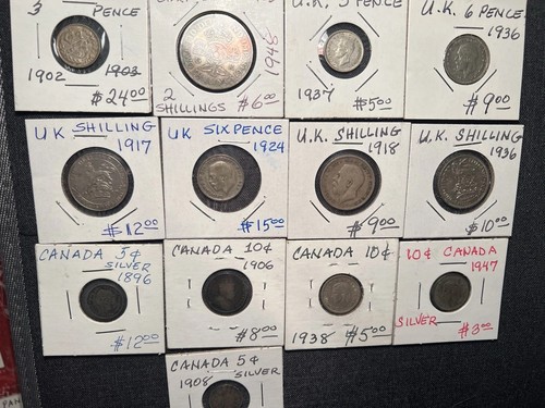 England & Canada 13 Very Old  Collectible Silver Coins Nice Grades