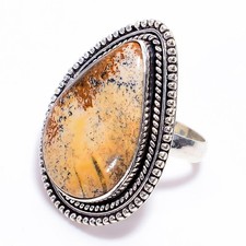 Natural Picture Jasper Gemstone 925 Sterling Silver Vintage Jewelry Ring 8.5 US