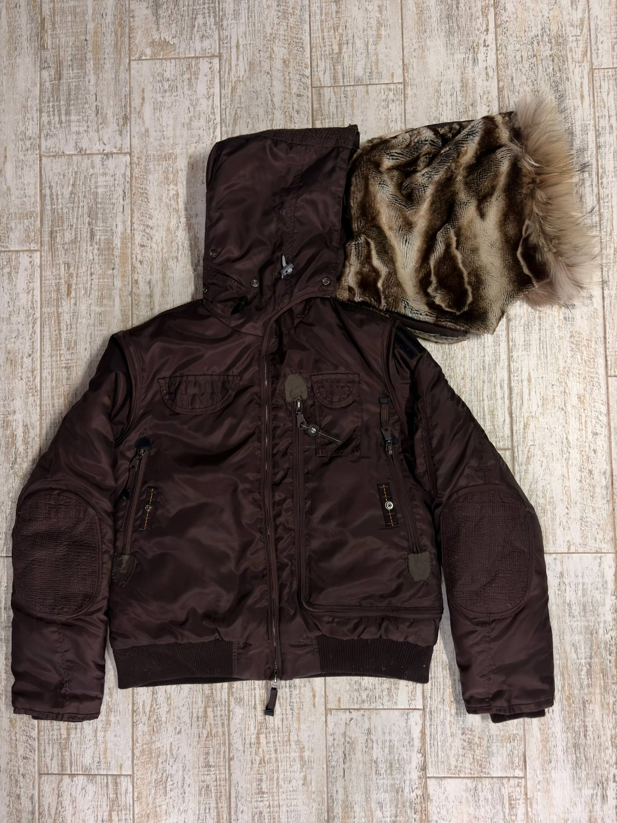 Men's Parajumpers Gobi Down Bomber Jacket with Fur Hood - Brown image 3