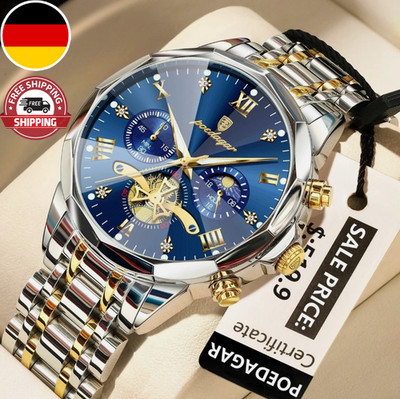 %SALE% Luxus Quarz Herren Uhr   Edelstahl Chronograph mit Leuchtenden Akzenten