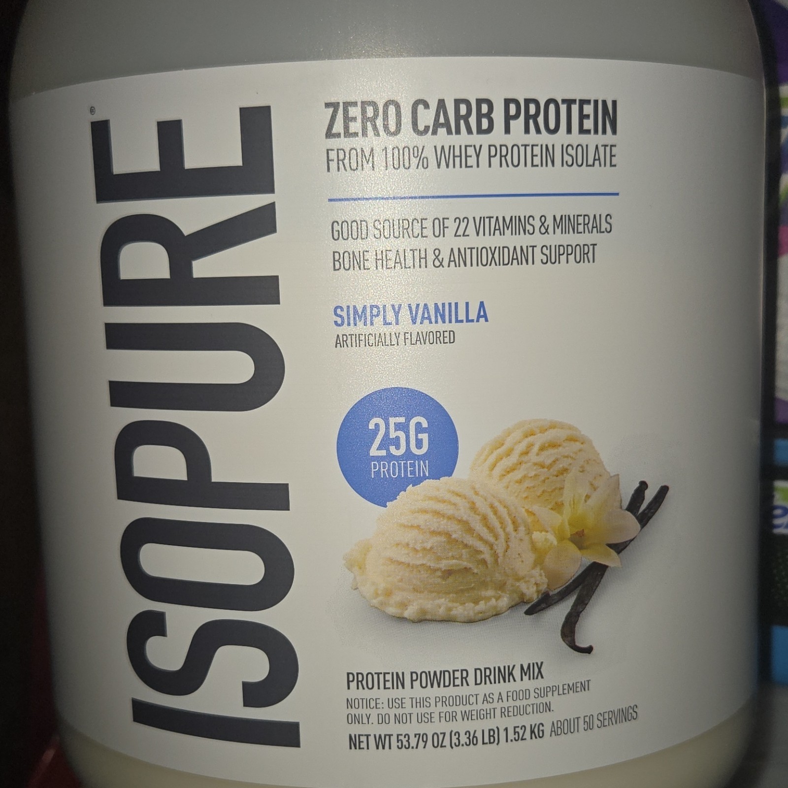 Isopure Zero Carb Whey Protein Isolate Simply Vanilla 53.79 