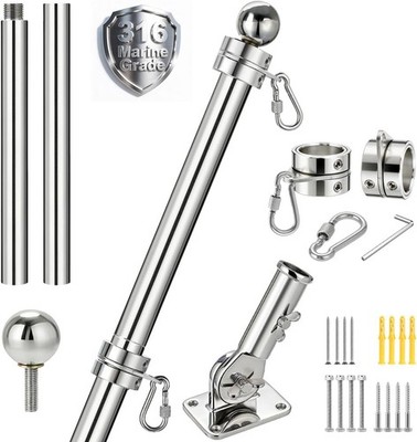 Flag Pole Kit 6ft 316 Stainless Wall Mount 360