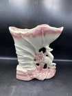 McCoy USA Pottery Pink & White Fawn Deer Cornucopia Vase