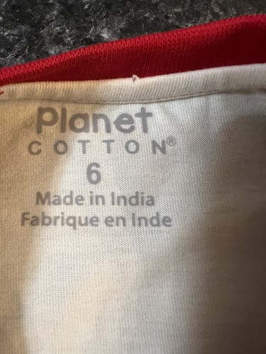 Planet Cotton Crew Neck Tee Shirt Size 6 White and Green Boys Long Sleeve - Picture 5 of 5
