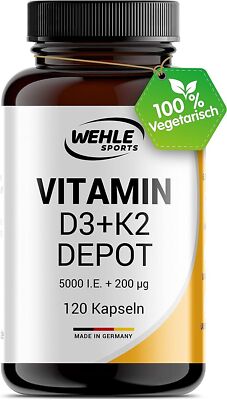 Vitamin D3 K2 5000 Kapseln - D3 5000 I.E + K2 200mcg MK7 Qualität - 120 Stk.