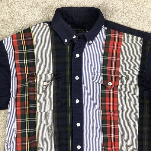 Camicia Vintage Panhandle Slim Uomo Med/Large Blu Rosso Righe Plaid Western USA - Foto 4 di 8