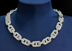 Authentic Baguette Moissanite Mens 20" Tennis Link Chain Necklace White Gold Plated Silver