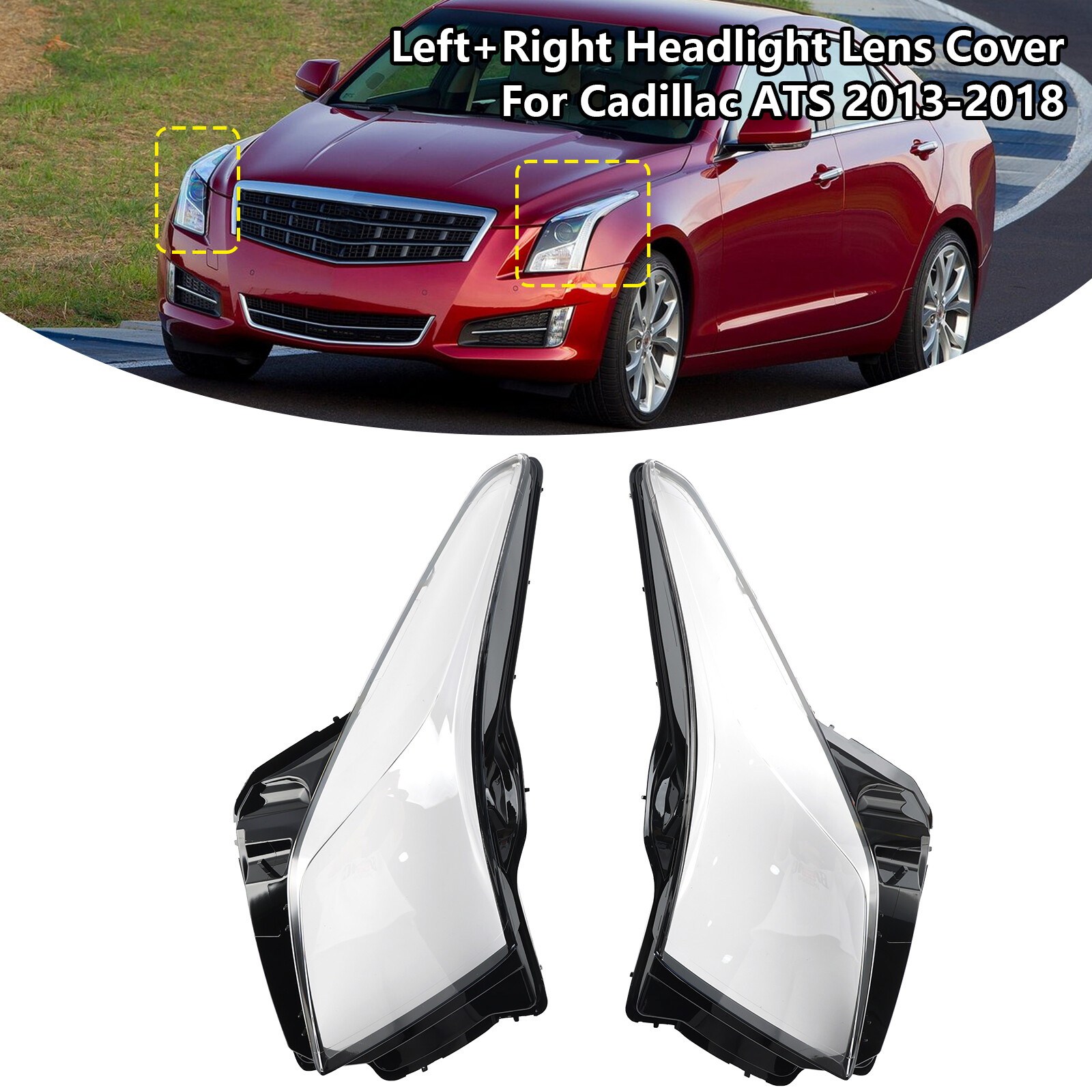 Left and Right Headlight Lens Cover for 2013-2018 Cadillac ATS F12