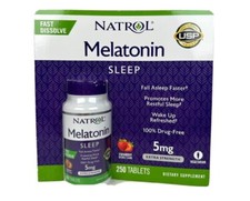 Natrol MELATONIN 5mg, 250 Fast Dissolve Tablets *Sleep Aid, Strawberry Flavor*