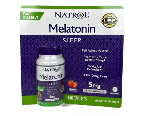 Natrol MELATONIN 5mg, 250 Fast Dissolve Tablets *Sleep Aid, Strawberry Flavor*