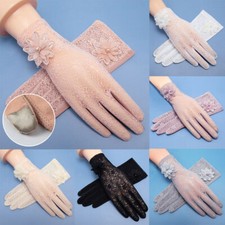Women Sunscreen Mittens Lace Mesh Gloves Summer UV-proof Touch Screen Breathable