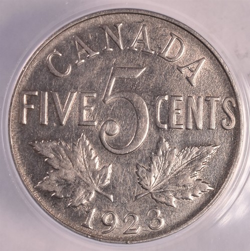 1923 Canada 5 Cents - ANACS AU55 Details