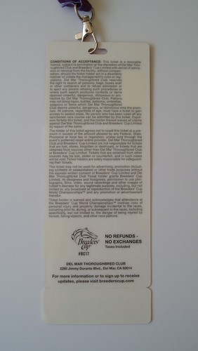 2017 Del Mar Park Breeders Cup World Championship November 4 Ticket with Lanyard - Picture 3 of 8