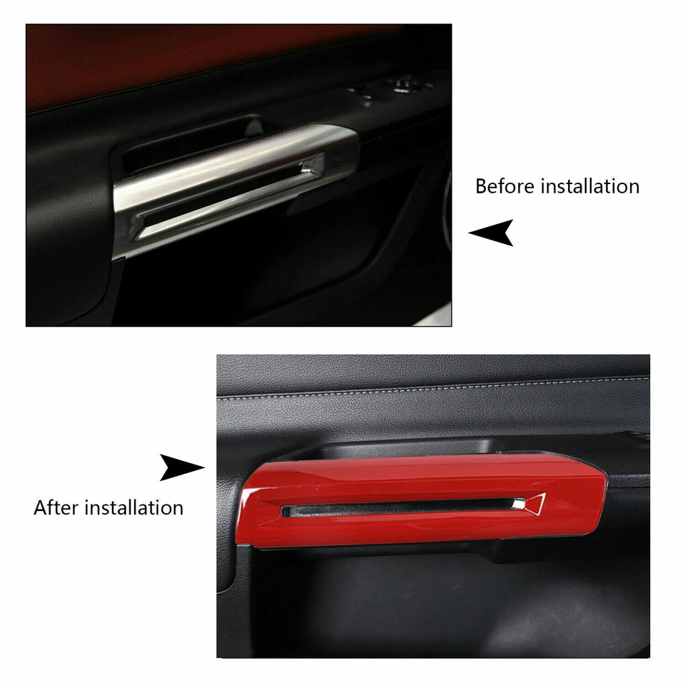 For Ford Mustang 15+ Interior Door Handle Ring Trim Decoration Cover Bezels Red Foto 2 de 4