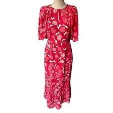 RHODE Women's Zinnia Floral Flutter Sleeve Midi Non-Stretch Dress Red Size 6